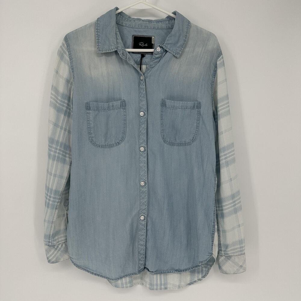 Rails Womens M Blue Plaid Tencel Chambray Button Front Shirt Long Sleeve